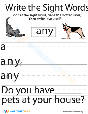 Write the Sight Words: "Any"