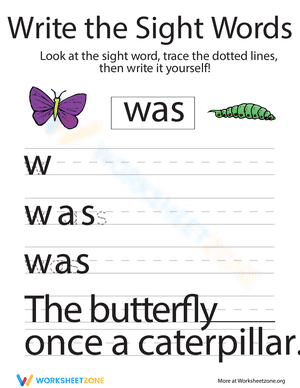Write the Sight Words: "Was"