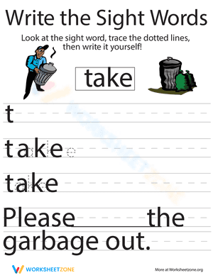 Write the Sight Words: "Take"