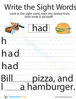 Write the Sight Words: "Had"