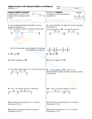 Algebra Practice with Segment Addition and Midpoint