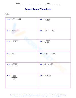 Square Roots Other Operations Worksheet