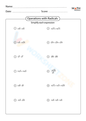 Operations with Radicals Worksheet