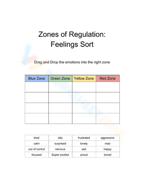 Zones of Regulation- Feeling Sort