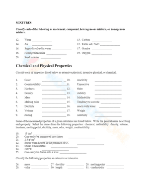 Classification of Matter Worksheets 2