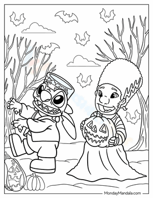 Frankenstein Lilo Stitch Disney Halloween Coloring Page