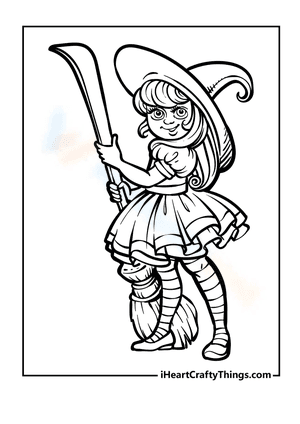 Halloween Coloring Girl Witch