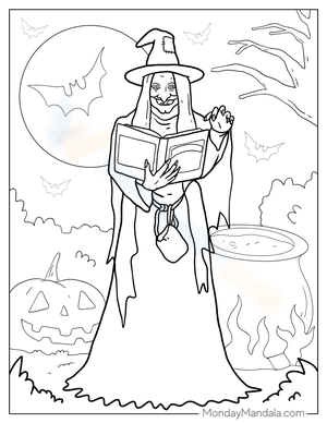 Scary Witching Casting a Spell Coloring