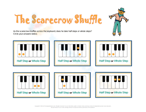 Halloween worksheet for music half steps and whole steps