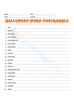 Halloween Word Unscramble 1