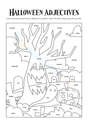 Halloween Adjectives Coloring