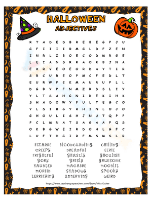 Halloween Adjectives Word Search