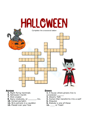 Printable Halloween Crossword Puzzle