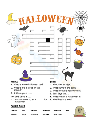 Crossword Puzzle For Children About Halloween
