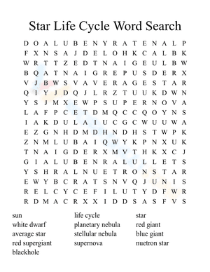 Star Life Cycle Word Search