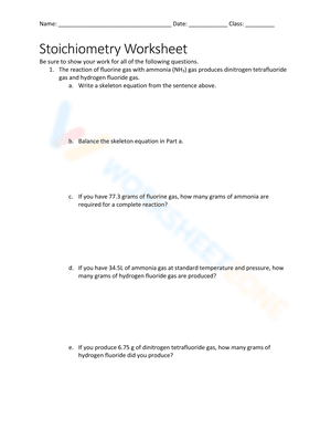 Stoichiometry Worksheet 1