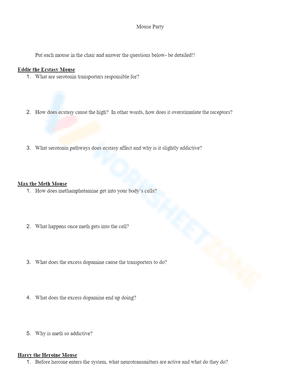 Mouse Party Worksheet