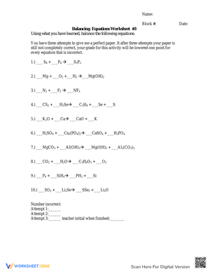 Balancing Equations Worksheet 3& 4