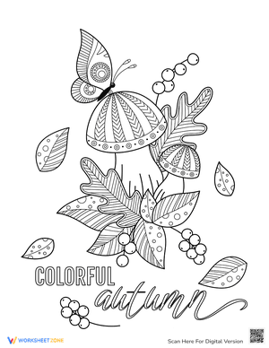 Butterfly on Mushroom Fall Coloring Page
