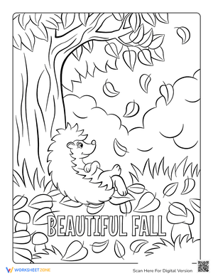 Beacutiful Fall with Hedgehog Coloring Page
