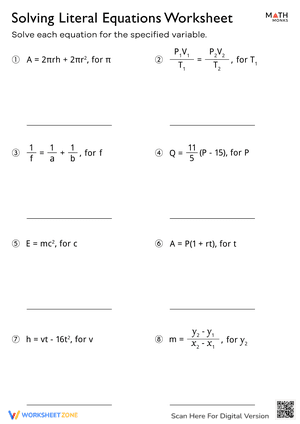 Solving Literal Equations Worksheet With Answer Key
