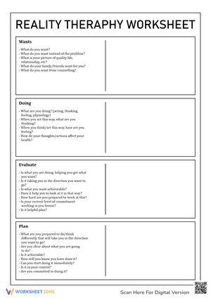 Reality Therapy Worksheets