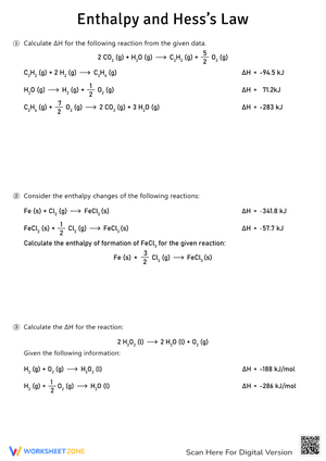 Enthalpy and Hess Law Worksheet