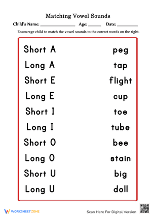 Matching Vowels Worksheet 1