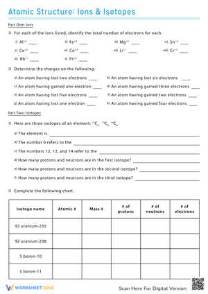 Atomic Structure and Isotopes Practice Worksheet