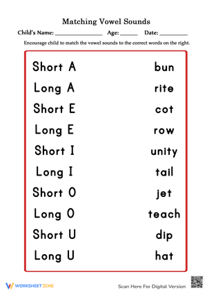 Matching Vowels Worksheet 2