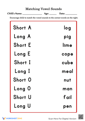 Matching Vowels Worksheet 3