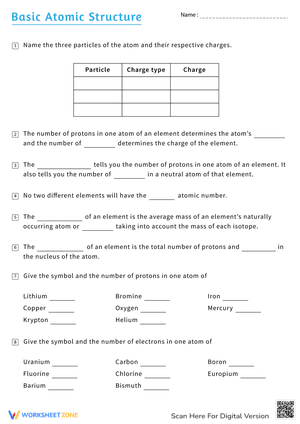 Basic Atomic Structure Worksheet With Answers