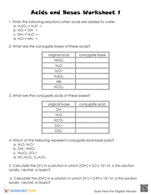Acids and Bases Worksheet 1