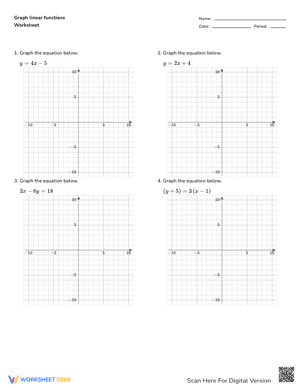 Graph Linear Functions Practice Worksheet