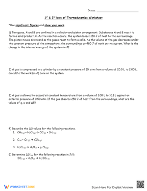 1st and 2nd laws of Thermodynamics Worksheet