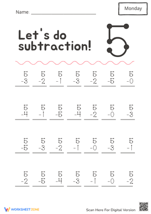Touch Number Math Subtraction 1