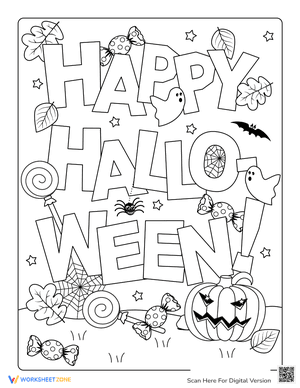Happy Halloween Sign Candy Pumpkin Spiders