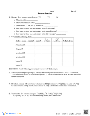 Isotopes Practice Worksheet