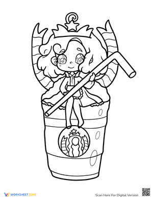 Fairy Sitting On Top Of Starbucks Cup Coloring Sheet