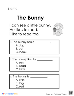 Bunny Kindergarten English Worksheet