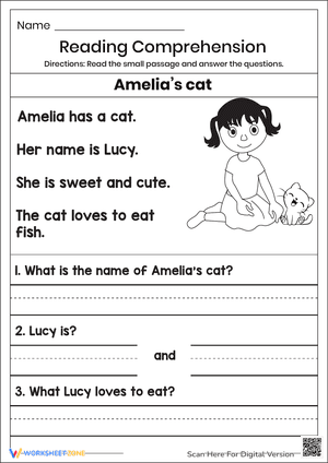 Cat reading comprehension worksheet