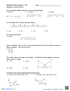 Segment and Angle Addition Worksheet