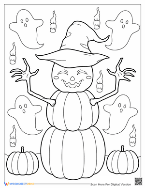 Pumpkin Snowman in Witch Hat Fall