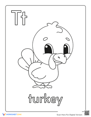 T is for Turkey Coloring Page