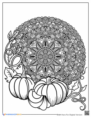 Detailed Autumn Mandala with Pumpkins