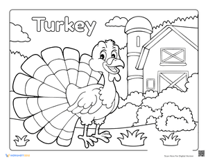 Turkey on the Farm Coloring Sheet