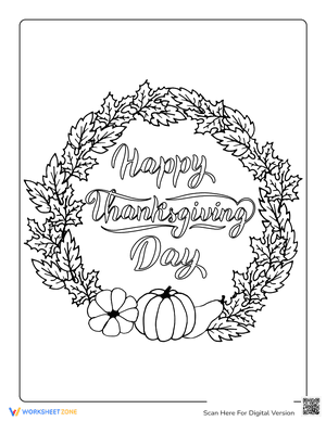 Happy Thanksgiving Day Wreath to Color