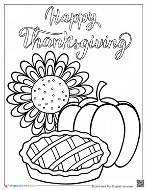 Happy Thanksgiving Pumpkin Pie Coloring Sheet