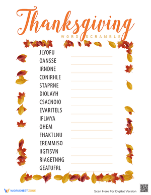 Thanksgiving Word Scramble Worksheet 8
