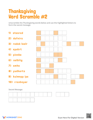 Thanksgiving Word Scramble Worksheet 10